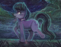 Size: 1047x812 | Tagged: safe, artist:cherivinca, octavia melody, earth pony, pony, bowtie, female, mare, night, outdoors, solo, walking