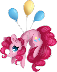 Size: 1564x1976 | Tagged: safe, artist:woonborg, pinkie pie, earth pony, pony, balloon, cheek fluff, colored pupils, cute, diapinkes, ear fluff, female, floating, mare, simple background, smiling, solo, then watch her balloons lift her up to the sky, transparent background