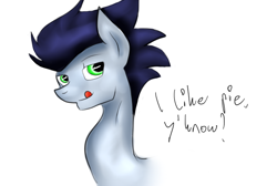 Size: 618x416 | Tagged: safe, artist:rozzy3, soarin', pony, adorkable, bust, cute, dialogue, dork, portrait, simple background, soarinbetes, solo, that pony sure does love pies, white background