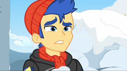 Size: 1280x720 | Tagged: safe, screencap, flash sentry, better together, equestria girls, holidays unwrapped, clothes, hat, male, scarf, winter outfit