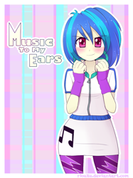 Size: 750x1003 | Tagged: safe, artist:riouku, dj pon-3, vinyl scratch, equestria girls, music to my ears, blushing, cute, smiling, solo, vinylbetes