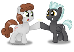 Size: 1024x714 | Tagged: safe, artist:aleximusprime, thunderlane, oc, oc:dreamer, hoofbump, simple background, transparent background