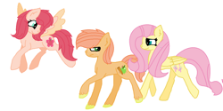 Size: 1262x633 | Tagged: safe, artist:marceliana, fluttershy, oc, earth pony, pegasus, pony, base used, female, freckles, male, mare, mother and child, offspring, parent and child, parent:big macintosh, parent:fluttershy, parents:fluttermac, simple background, stallion, white background