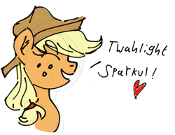 Size: 740x571 | Tagged: safe, artist:faience, applejack, earth pony, pony, eyes closed, female, heart, mare, profile, simple background, sketch, smiling, solo, white background