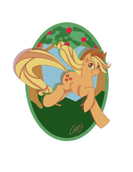 Size: 1024x1325 | Tagged: safe, artist:cckittycreative, applejack, earth pony, pony, apple, apple tree, cutie mark, ear fluff, female, food, hat, hooves, mare, solo, tree