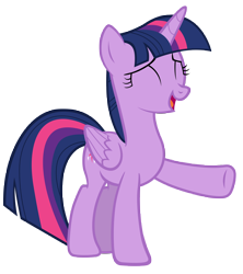 Size: 7000x7900 | Tagged: safe, artist:tardifice, derpibooru import, twilight sparkle, twilight sparkle (alicorn), alicorn, pony, flutter brutter, absurd resolution, eyes closed, female, folded wings, mare, open mouth, photoshop, raised hoof, simple background, solo, transparent background, vector