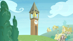 Size: 1920x1080 | Tagged: safe, screencap, pinkie pie, earth pony, pony, the maud couple, clock tower, discovery family logo, ponyville, solo