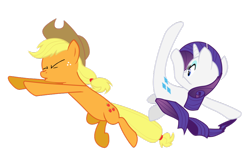 Size: 900x596 | Tagged: safe, artist:azure-vortex, applejack, rarity, earth pony, pony, unicorn, the return of harmony, applewimp, coward, eyes closed, female, feminism, fight, kick, kicking, mare, martial artist rarity, martial arts, rarisass, roundhouse kick, simple background, transparent background, vector