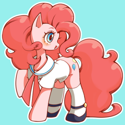 Size: 1000x1000 | Tagged: safe, artist:unousaya, pinkie pie, earth pony, pony, clothes, female, mare, sailor uniform, shoes, simple background, socks, solo