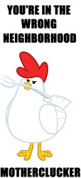 Size: 667x1465 | Tagged: safe, artist:the-crusius, chicken, elizabeak, fork, meta, semi-vulgar, wrong neighborhood