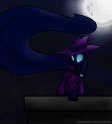 Size: 900x1000 | Tagged: safe, artist:tealdragon44, mare do well, pony, clothes, costume, hat, moon, night, rooftop, solo