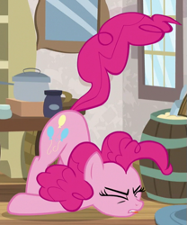 Size: 491x590 | Tagged: safe, screencap, pinkie pie, earth pony, pony, the maud couple, eyes closed, face down ass up, female, invisible stallion, mare, solo