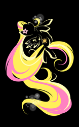 Size: 850x1360 | Tagged: safe, artist:bamboodog, oc, oc only, pegasus, pony, black background, cutie mark, female, flower, flower in hair, flying, hooves, lineart, mare, minimalist, modern art, simple background, solo, spread wings, wings