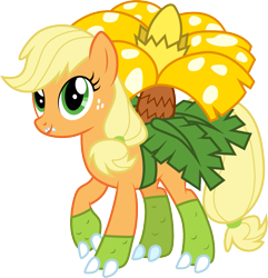 Size: 1001x1037 | Tagged: safe, artist:cloudyglow, applejack, earth pony, pony, clothes, cosplay, costume, crossover, female, freckles, nintendo, pokémon, shiny pokémon, simple background, solo, transparent background, venusaur