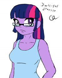 Size: 1024x1295 | Tagged: safe, artist:owlisun, twilight sparkle, equestria girls, drawing, glasses, looking at you, simple background, solo, white background