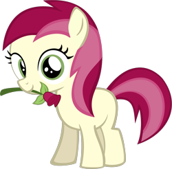 Size: 2977x2928 | Tagged: safe, artist:rainbro41, roseluck, earth pony, pony, blank flank, female, filly, flower, flower in mouth, foal, high res, mouth hold, rose, simple background, solo, transparent background