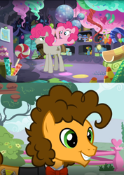 Size: 794x1123 | Tagged: safe, screencap, cheese sandwich, mudbriar, pinkie pie, earth pony, pony, pinkie pride, the maud couple, spoiler:s08, brothers, cellar, headcanon, male