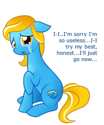 Size: 1225x1475 | Tagged: safe, artist:staticwave12, oc, oc only, oc:internet explorer, earth pony, pony, browser ponies, crying, dialogue, female, floppy ears, internet browser, internet explorer, looking at you, mare, open mouth, ponified, raised hoof, sad, simple background, sitting, solo, transparent background