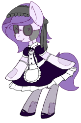 Size: 284x430 | Tagged: safe, artist:lockheart, oc, oc only, oc:sicklestitch, hagwarders, original species, clothes, costume, flockmod, maid, simple background, solo, standing, white background