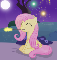 Size: 2048x2154 | Tagged: safe, artist:shutterflyeqd, fluttershy, pegasus, pony, 4th of july, cute, female, fireworks, holiday, mare, mouth hold, night, shyabetes, smiling, solo, sparkler (firework)