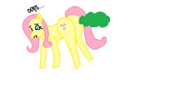 Size: 960x540 | Tagged: safe, artist:poneboneye, fluttershy, pegasus, pony, ..., 1000 hours in ms paint, crappy art, fart, female, flutterbutt, mare, oops, plot, simple background, solo, wat, white background