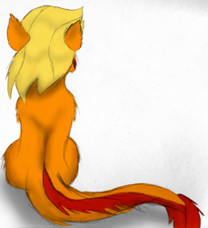 Size: 1772x1932 | Tagged: safe, artist:wesleyfoxx, derpibooru exclusive, applejack, monster pony, original species, tatzlpony, colored, colored sketch, rear view, simple background, sitting, solo, species swap, tatzljack, traditional art, white background