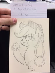 Size: 960x1280 | Tagged: safe, artist:latecustomer, applejack, earth pony, pony, eating, food, hoof hold, sketch, sketches from a hat, solo, taco, traditional art