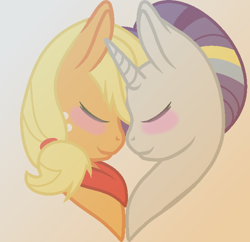 Size: 664x642 | Tagged: safe, artist:mangleuchiha, applejack, rarity, earth pony, pony, unicorn, blushing, eyes closed, female, lesbian, rarijack, shipping