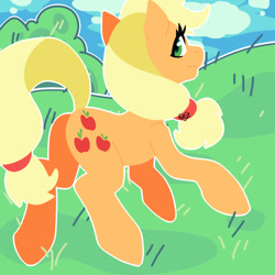 Size: 1000x1000 | Tagged: safe, artist:fazzfuck, applejack, earth pony, pony, female, grass, looking back, mare, missing accessory, rear view, solo, tree