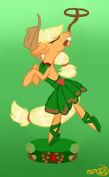 Size: 800x1300 | Tagged: safe, artist:goldenbrush156, applejack, earth pony, pony, applerina, ballerina, clothes, dress, lasso, mouth hold, rope, solo