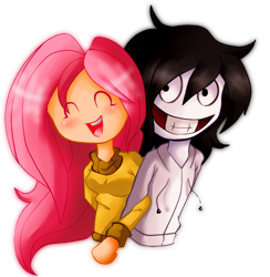 Size: 562x576 | Tagged: safe, artist:roselladoll1, fluttershy, human, creepypasta, humanized, jeff the killer, meme, simple background, transparent background