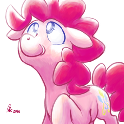 Size: 1200x1200 | Tagged: safe, artist:rwl, pinkie pie, earth pony, pony, looking up, raised hoof, smiling, solo