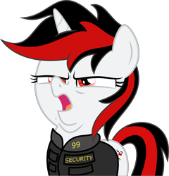 Size: 6140x6386 | Tagged: safe, artist:adog0718, oc, oc only, oc:blackjack, pony, unicorn, fallout equestria, fallout equestria: project horizons, crusaders of the lost mark, absurd resolution, arin hanson face, clothes, cutie mark, fanfic, fanfic art, female, horn, mare, open mouth, simple background, solo, vault suit, white background