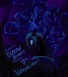 Size: 487x552 | Tagged: safe, artist:snip-veritas, nightmare moon, alicorn, pony, female, looking at you, looking back, mare, rear view, solo, valentine