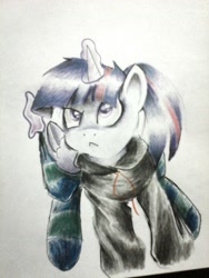 Size: 1920x2560 | Tagged: safe, artist:nolyanimeid, derpibooru import, twilight sparkle, twilight sparkle (alicorn), alicorn, pony, clothes, hoodie, magic, socks, solo, striped socks, traditional art