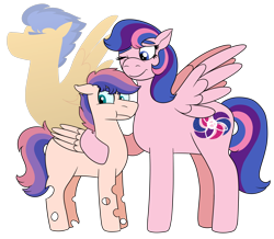 Size: 2988x2610 | Tagged: safe, artist:allybacat, artist:kindheart525, flash sentry, oc, oc:flash sentry ii, oc:galaxy guard, pegasus, female, kindverse, magical lesbian spawn, male, mother and child, mother and son, offspring, offspring's offspring, parent and child, parent:flash sentry, parent:oc:firefly, parent:oc:galaxy guard, parent:twilight sparkle, parents:flashlight, parents:oc x oc