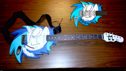 Size: 5312x2988 | Tagged: safe, artist:hazardmarine, dj pon-3, vinyl scratch, electric guitar, guitar, irl, photo