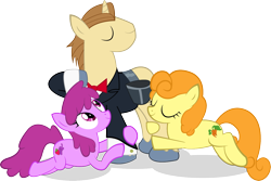 Size: 1504x1004 | Tagged: safe, artist:miroslav46, berry punch, berryshine, carrot top, donut joe, golden harvest, earth pony, pony, unicorn, clothes, con mane, female, male, mare, simple background, stallion, transparent background