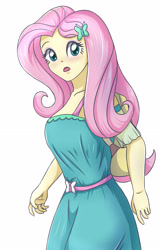 Size: 2078x3248 | Tagged: safe, artist:sumin6301, fluttershy, better together, equestria girls, clothes, cute, dress, looking at you, open mouth, shyabetes, simple background, solo, surprised, white background