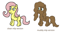 Size: 1868x940 | Tagged: safe, artist:amateur-draw, fluttershy, pegasus, pony, 1000 hours in ms paint, clean, comparison, downvote bait, missing cutie mark, ms paint, mud, muddy, simple background, wet and messy