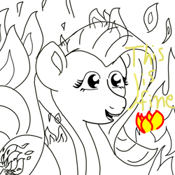 Size: 5000x5000 | Tagged: safe, artist:springshrub, fluttershy, pegasus, pony, absurd resolution, fire, this is fine