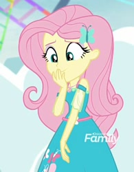 Size: 684x878 | Tagged: safe, screencap, fluttershy, better together, equestria girls, rollercoaster of friendship, cropped, female, geode of fauna, hairpin, magical geodes, smiling, solo