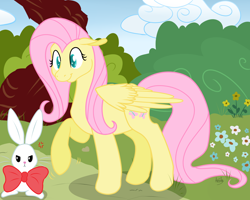 Size: 2000x1600 | Tagged: safe, artist:akashasi, angel bunny, fluttershy, pegasus, pony, bow, colored pupils