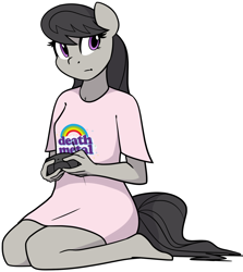 Size: 1280x1434 | Tagged: safe, artist:furrgroup, octavia melody, anthro, plantigrade anthro, clothes, controller, cute, shirt, solo, video game