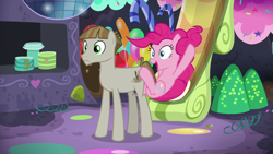 Size: 1920x1080 | Tagged: safe, screencap, mudbriar, pinkie pie, earth pony, pony, the maud couple, party cave, slide