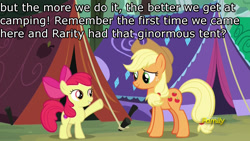 Size: 1920x1080 | Tagged: safe, edit, edited screencap, screencap, apple bloom, applejack, earth pony, pony, campfire tales, image macro