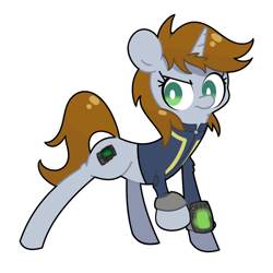 Size: 1280x1280 | Tagged: safe, artist:turtlefarminguy, oc, oc only, oc:littlepip, pony, unicorn, fallout equestria, clothes, fallout, fanfic, fanfic art, female, hooves, horn, mare, pipbuck, simple background, solo, vault suit, white background