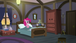 Size: 1920x1080 | Tagged: safe, screencap, pinkie pie, earth pony, pony, the maud couple, bed, pie family home