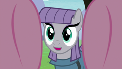 Size: 1920x1080 | Tagged: safe, edit, edited screencap, screencap, maud pie, pinkie pie, earth pony, pony, the maud couple, hooves, inverted mouth, offscreen character, pov, smiling, when she smiles