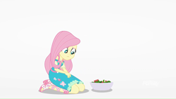 Size: 1366x768 | Tagged: safe, fluttershy, better together, equestria girls, rollercoaster of friendship, alone, feet, female, food, geode of fauna, kneeling, salad, sandals, solo, stress salad